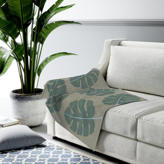 Abstract Leaves Green Plush Blanket Throw - Castle Anna