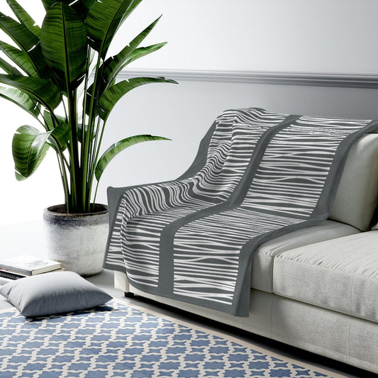 Dark Gray Abstract Lines Plush Blanket Throw - Castle Anna