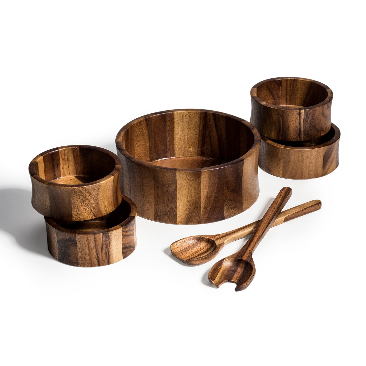 7 Piece - Extra Large Salad Bowl with Servers and 4 Individuals - Castle Anna
